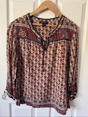 Bohemian Floral Peasant Top - Red & Navy